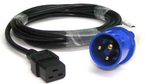 IEC 309 Industrial Plug 3 Pin Male to 16A C19 Cable 3m